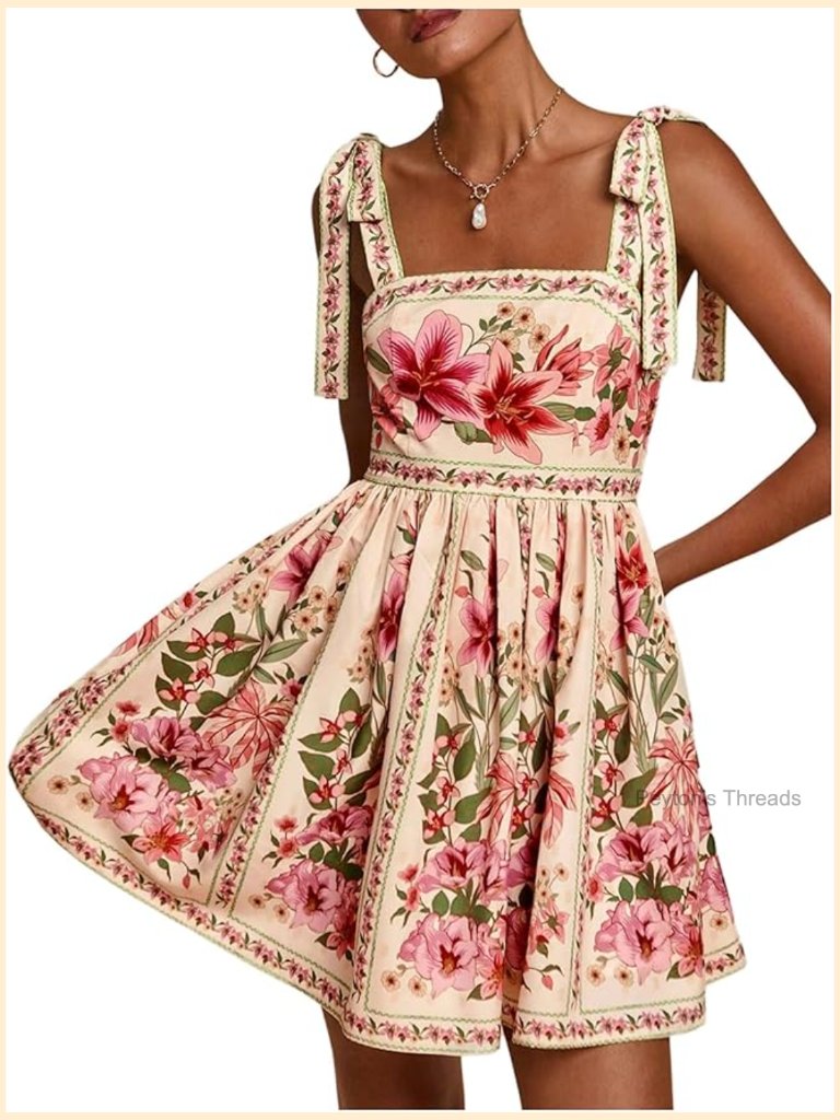 Boho Floral Square Neck Sleeveless Mini Sundress